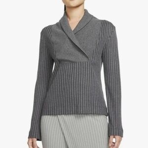 Nike Yoga Luxe Ribbed Cover Up Collared Sweater Grey Top Women's Size M Like New